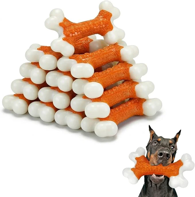 Versatile 10-Pack Indestructible Dog Toys for Aggressive Chewers Peanut Butter Flavored Hard Nylon Bone Chew Toys Tough Dog Chew Toys Dog Toys to Keep Them Busy for Medium Large Dogs OrangeAbout This Easy-to-Use
