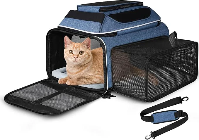 User-Friendly Petskd Top and Side Expandable Pet Carrier 17x12x8.5 Inches JetBlue Frontier Detailed