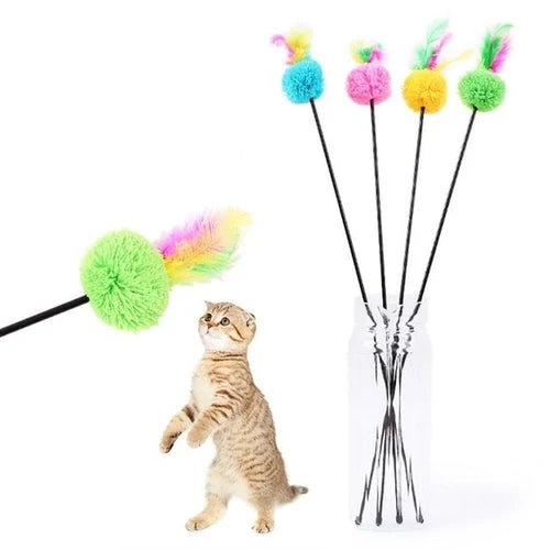 Premium Material Tease Cat Toy Feather Pole Bell Detailed