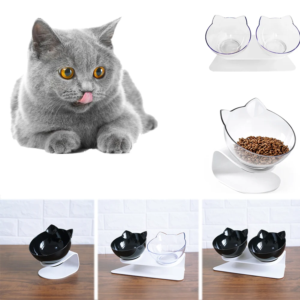 Excellent Cat Double Bowl Cat Food Bowl Protects Cervical Vertebra Comfortable