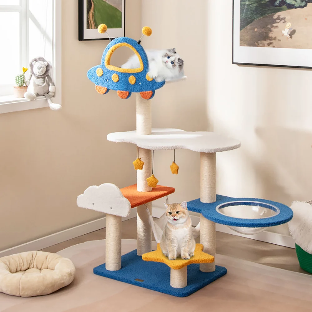 Modern 49 Inches Tall Cat Tree with UFO Top Perch Space Capsule Enhanced