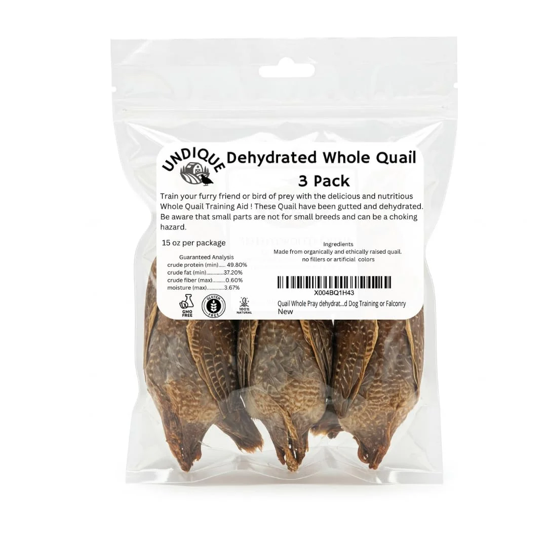 Enhanced Quail Whole Prey dehydrated for Bird Dog Training or Falconry Versatile