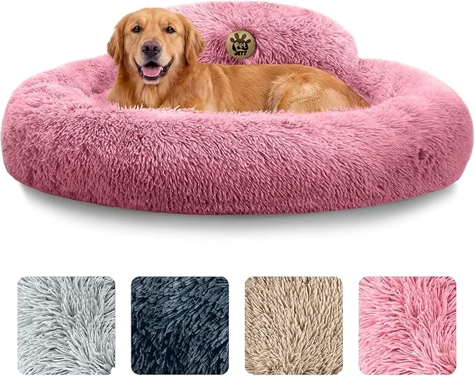 Clean PetJett Large Dog Bed - 36'' Calming Donut Dog Beds Anti-Slip Washable Large Round Bed Fluffy Faux Fur Pet Bed Super Soft Anti-Anxiety Premium Comfort Bed Fits Dogs up to 80 lbs - PinkAbout ThisOverview Trusted