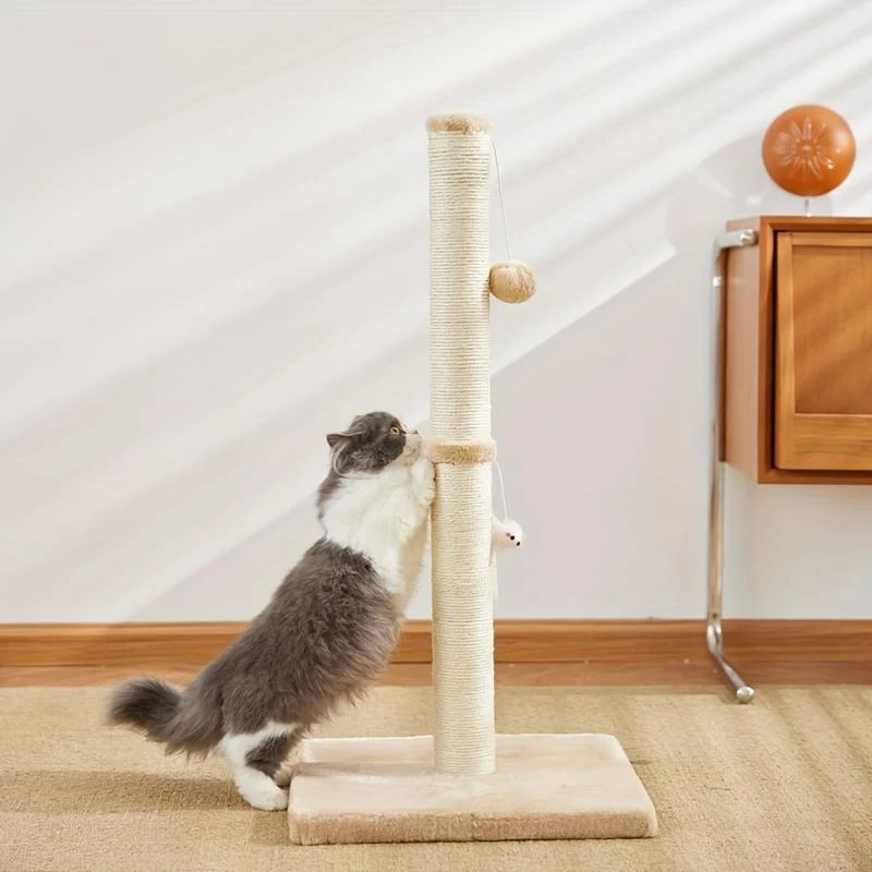 Durable Rope With Hanging Ball Toy Cat Scratching Post Indoor Space Saving Stable Base Promote Cat Claw Health And Fun Exercise Recyclable