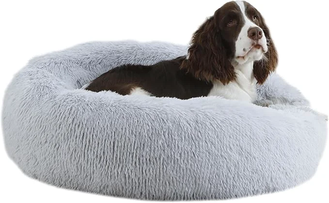 Superior Calming Dog Bed Medium Size Dogs 30'' inch Plush Anti-Anxiety Donut Dog Bed for Medium Large Dogs Warming Cozy Round Cuddler Nest Pet Bed GreyAbout ThisOverview High-Quality