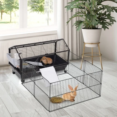 Long-Lasting Small Animal Play Fence Cage With Rolling Casters Water Bottle Carefully Designed