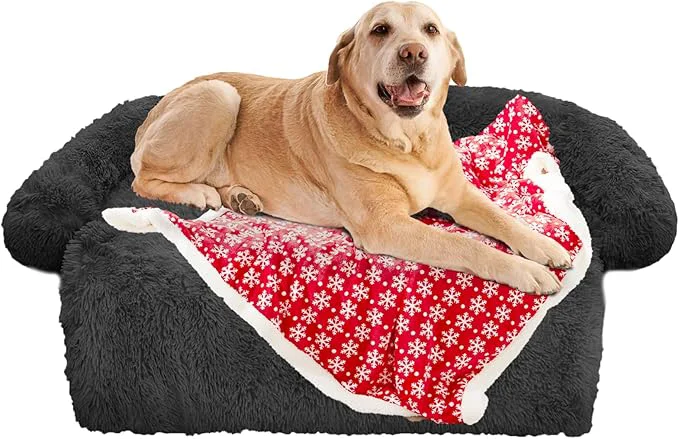 Sophisticated GGIB Calming Dog Bed Christmas Throw Blanket Fluffy Plush Dog Mat Furniture Protector Decoration Holiday Throw for Sofa Couch Cover Large Medium Small Dogs Cats Extra Large Dark Grey About ThisOverview Unique
