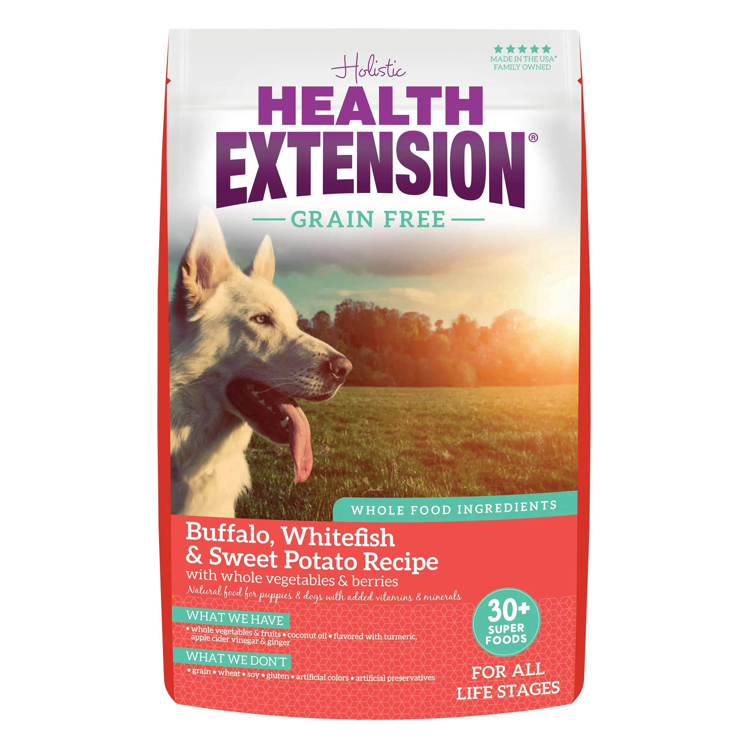 Carefully Designed Health Extension Grain Buffalo Whitefish Dry Dog Food - 30 Superfoods Probiotics All Life Stages 23.5lb Smooth
