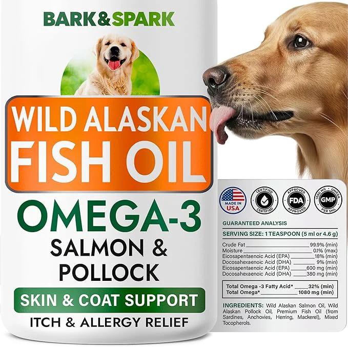 Functional Bark Spark Fish Oil for Dogs - Natural Omega-3 - Skin Coat Support - Liquid Food Supplement for Pets - Natural EPA DHA Fatty Acids for Joint Function Immune Heart Health 8oz - SalmonAbout This Smart
