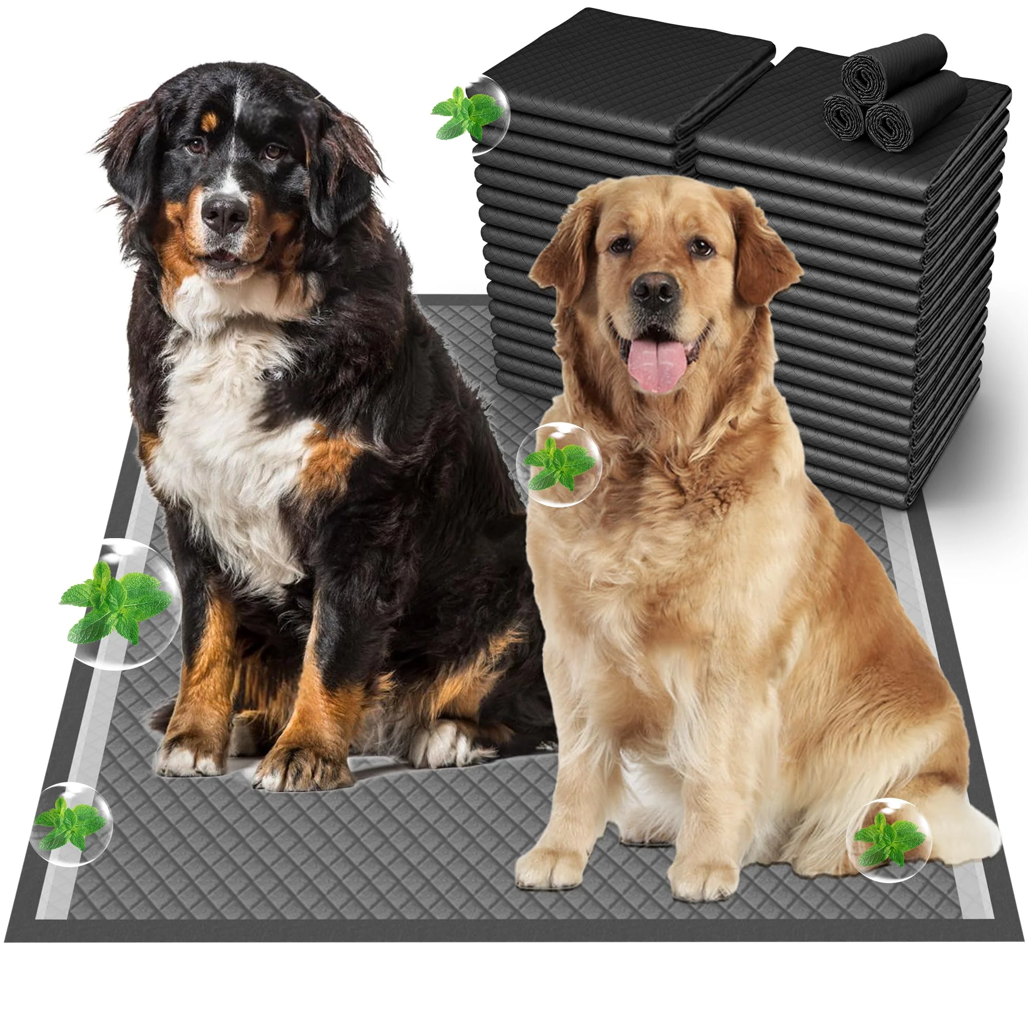 Breathable Munoci 37x54 Activated Charcoal Dog Pee Pads - 32 Count Extra Large Leakproof Odor Control Green