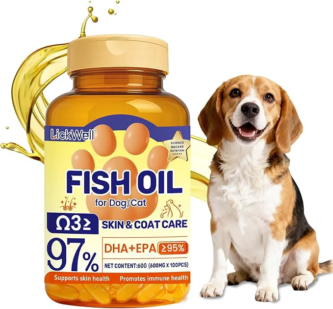 Organic Fish Oil Pet Up to 97 Omega 3 600 mg Omega 3 Per Soft Gel Dog Fish Oil Supplement ≥95 EPA and DHA Promotes Skin Coat Joint and Immune Health 100 CapsulesAbout ThisOverview Effective