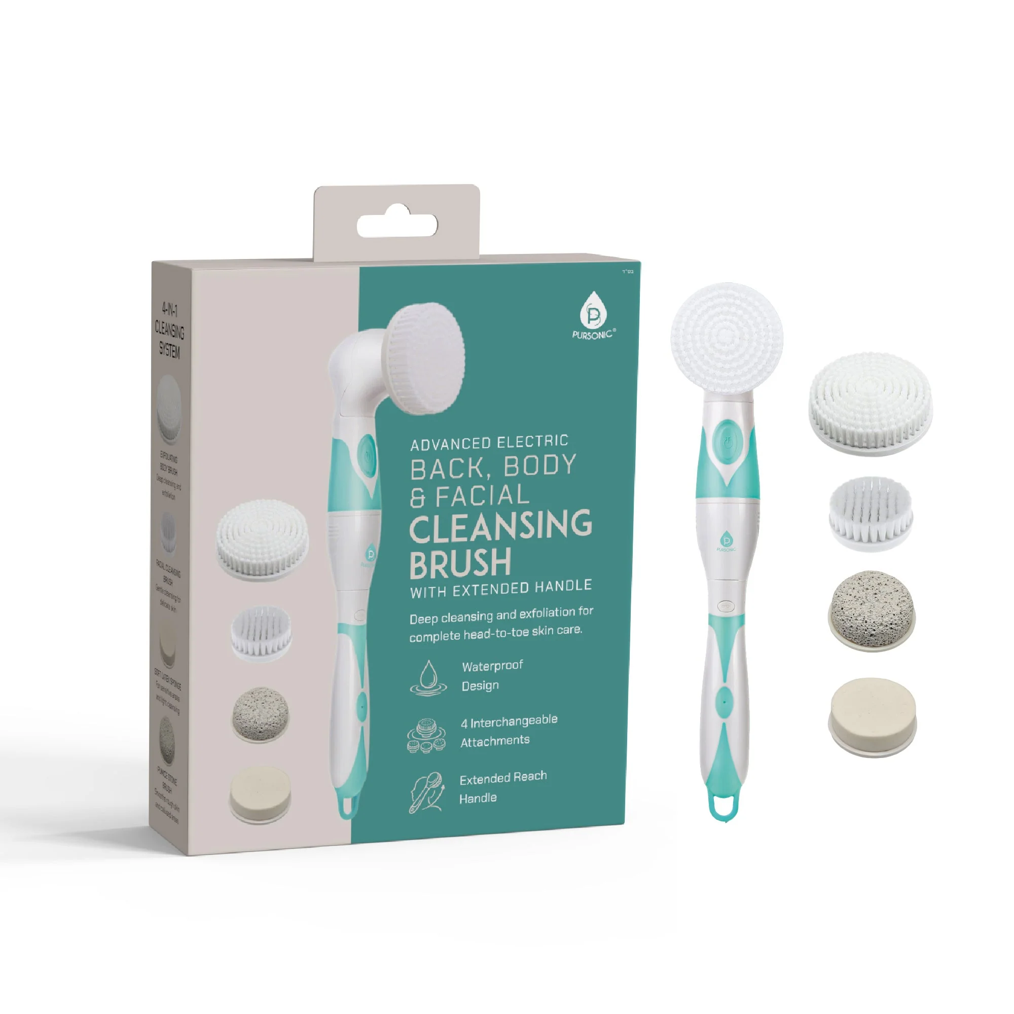 Secure Advanced Facial Body Cleansing Brush With Extended Handle Minimalist