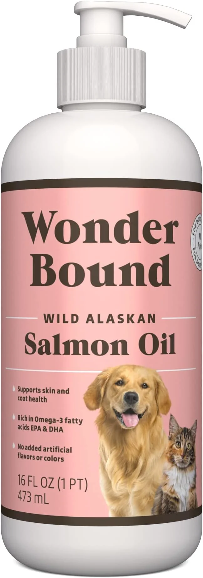 Exclusive Amazon Brand - Wonder Bound Wild Alaskan Salmon Oil - Skin and Coat Support Omega 3 Supplement for Dog and Cat 16 fl ozAbout This Original