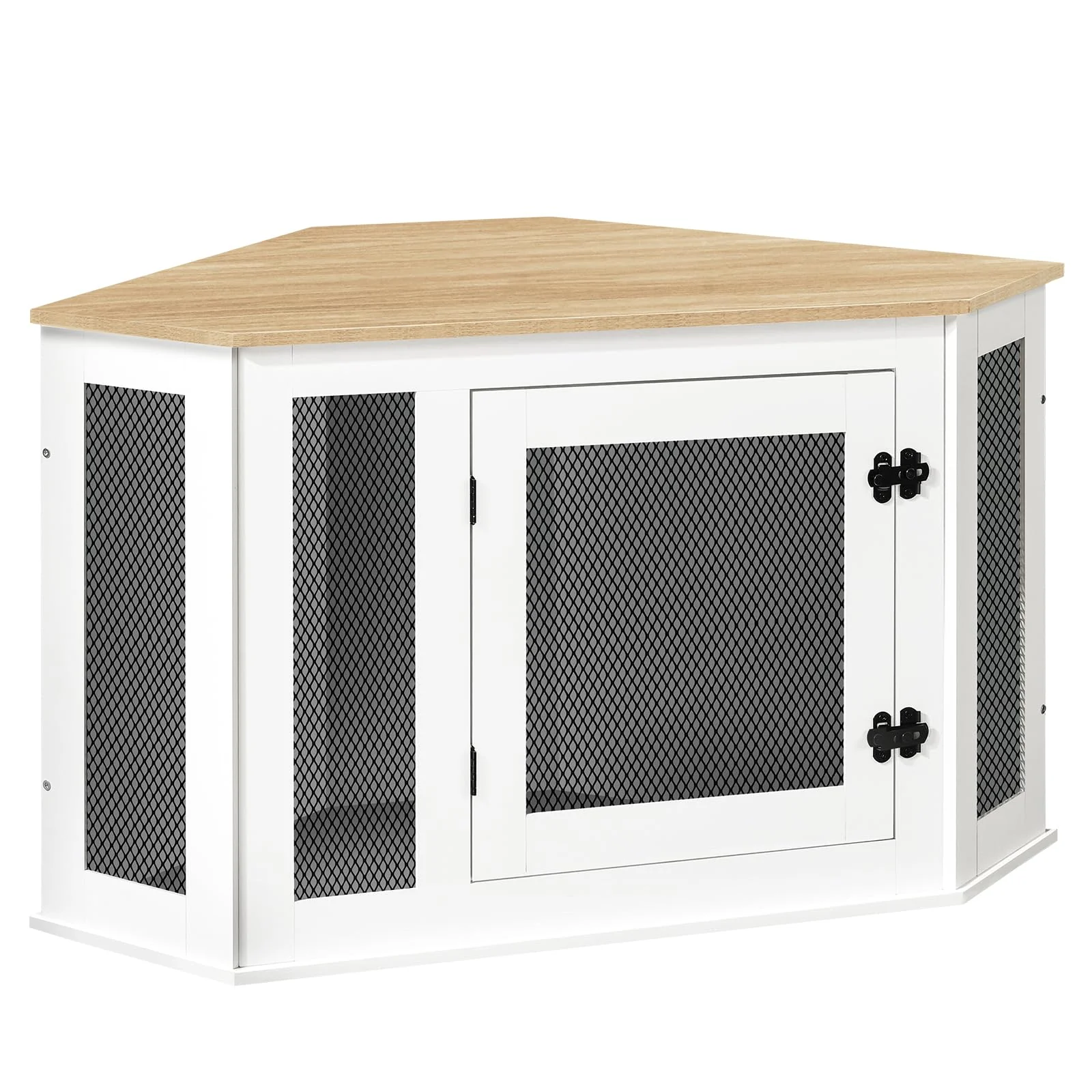Fashionable MAHANCRIS Corner Dog Crate Furniture - Wooden Kennel End Table White Natural DCBN0801 Fine