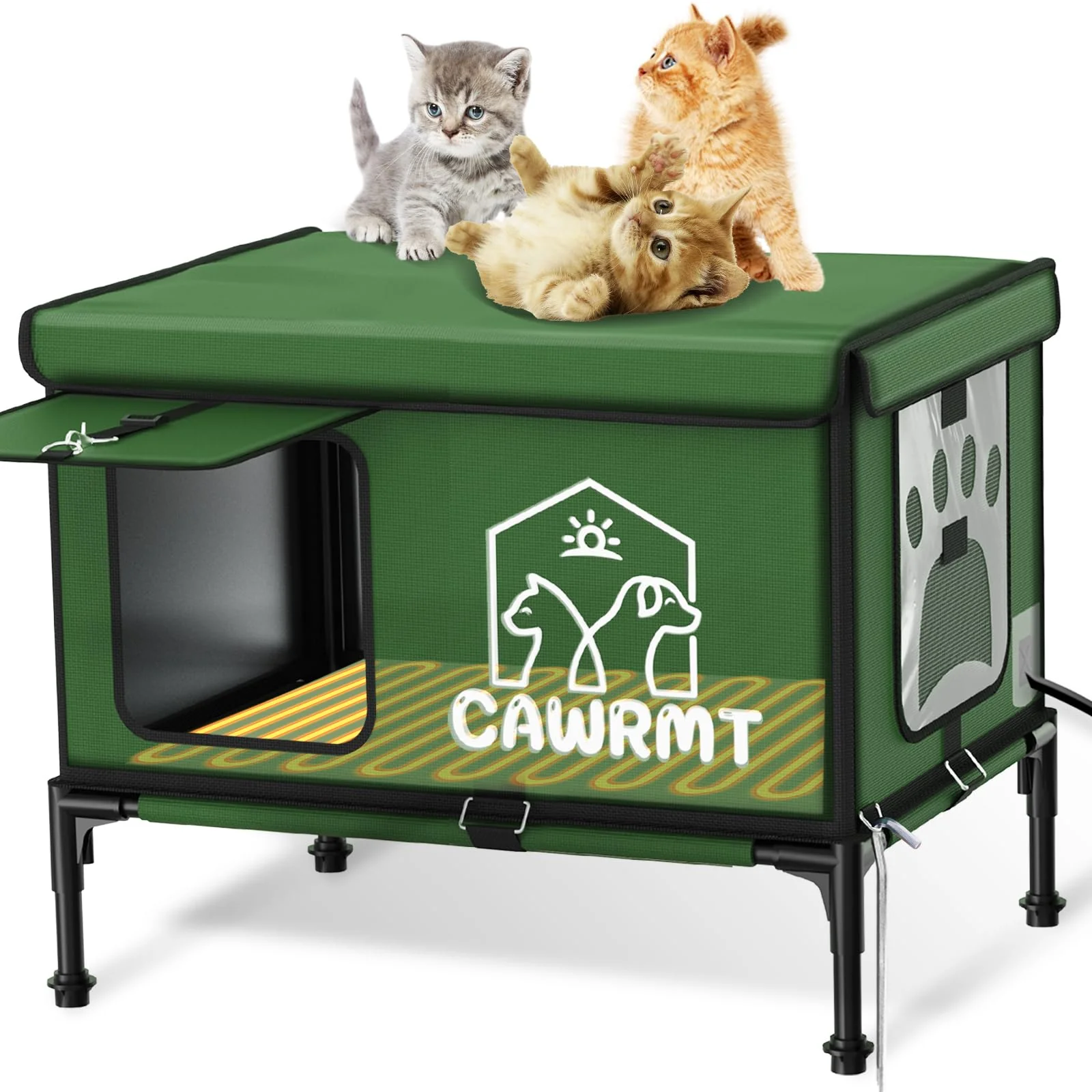 Smooth Engtesy Outdoor Cat House - Waterproof Heated d Shelter for Outside Large Green Official