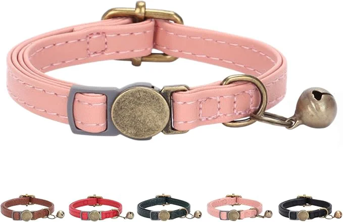 Enhanced THAIN Leather Cat Collar with Bell Breakaway- Adjustable Retro Bell fit Most Superior