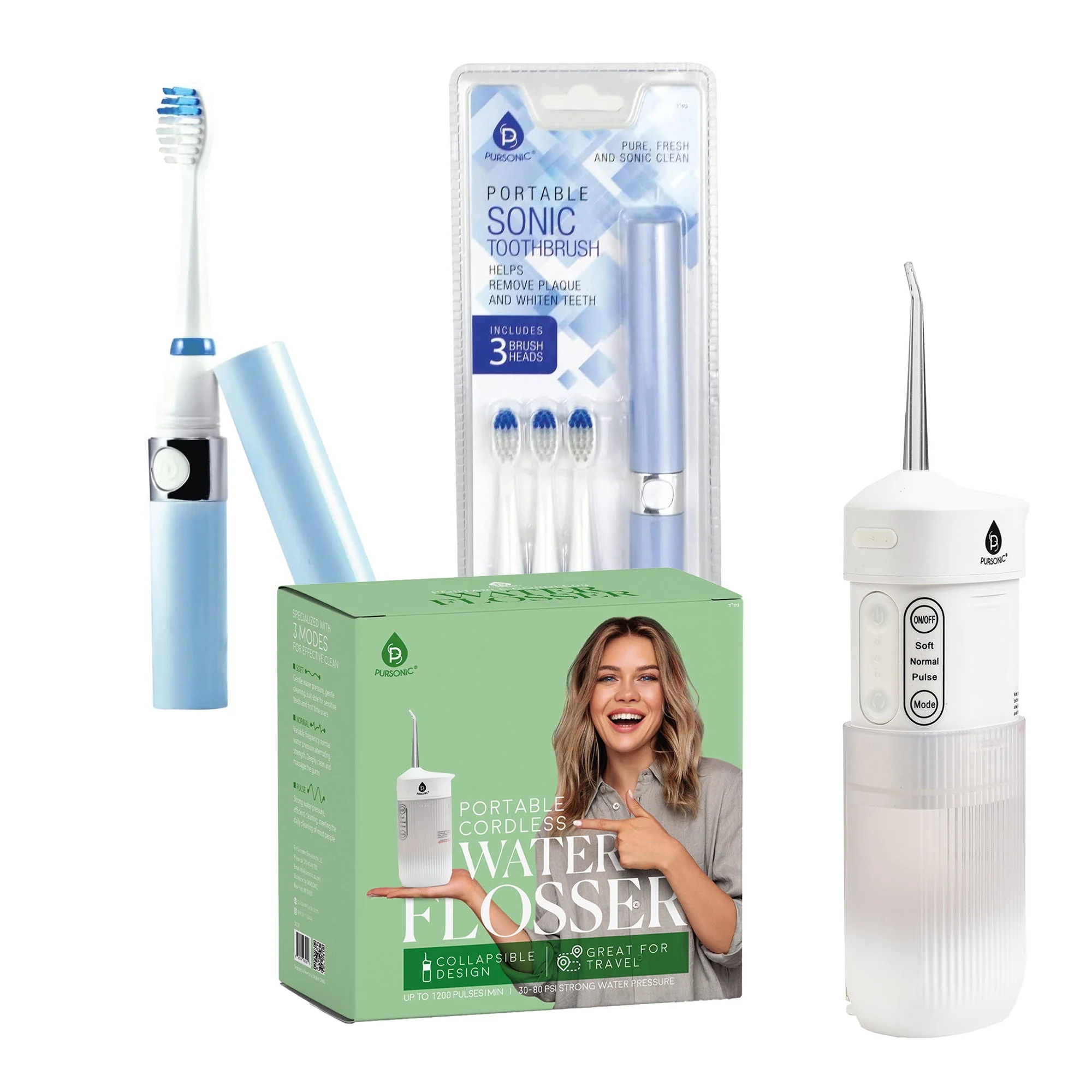 Top-Quality Compact Travel Oral Care Bundle Portable USB Rechargeable Collapsible Water Flosser and Pursonic Portable Electric Toothbrush Reliable