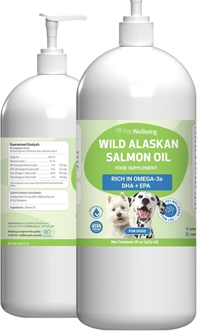 High-End Pet Wellbeing Wild Alaskan Salmon Oil for Dogs - Omega 3 Fish Oil with EPA DHA Skin Coat Joint Heart Health - NASC Vet Formulated - 16 oz Pump BottleAbout This Sophisticated