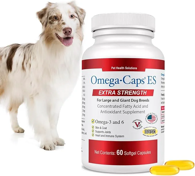 Clean Omega Caps ES Extra Strength for Large and Giant Dogs Omega-3 and Omega-6 Fatty Acid Antioxidant Supplement Vet Formulated Made in USA Skin Coat Joint Heart and Immune Health 60 Softgel CapsulesAbout This Crafted