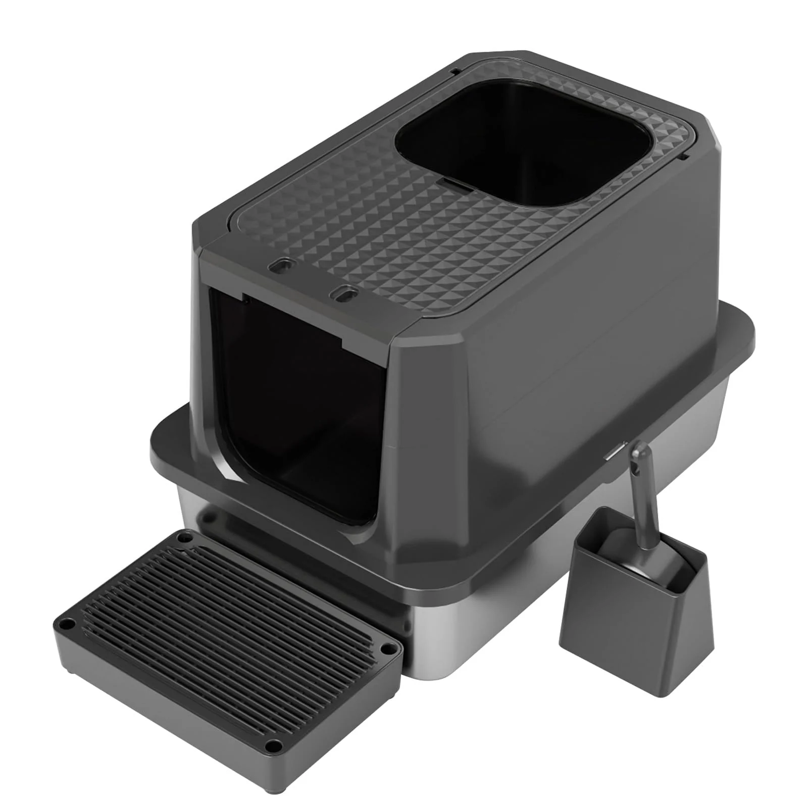 Fast RIZZARI Enclosed Cat Litter Box – All-Black Stainless Steel Top-Entry Large-Capacity Responsible