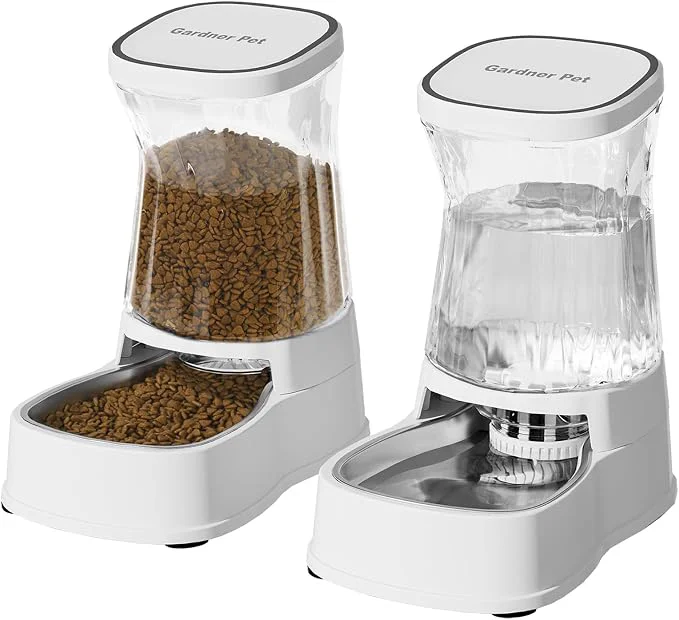 Refined Automatic Pets Gravity Feeder and Water Dispenser Set 1Gallon x 2 Stainless Optimized