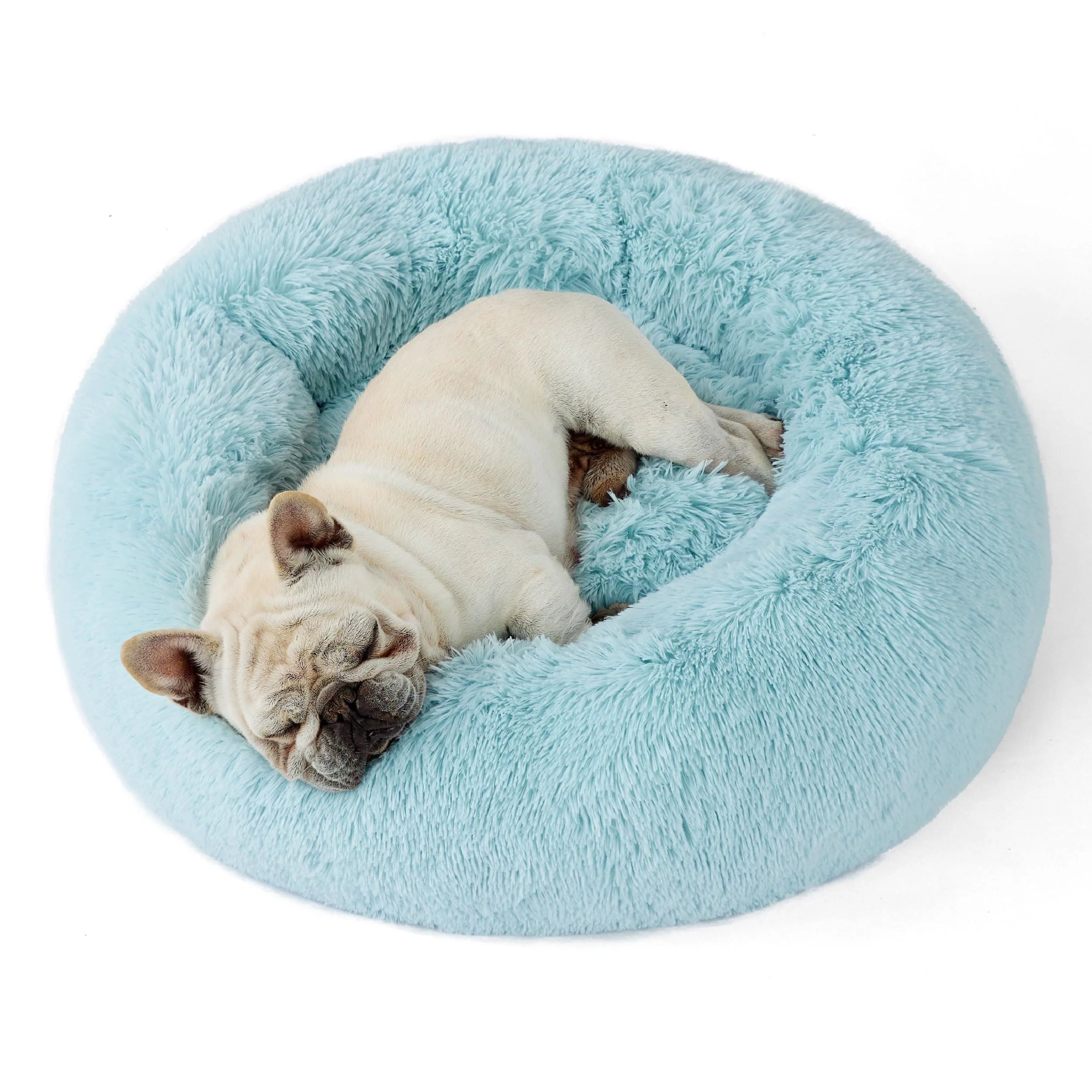 Smart Bedsure Calming Donut Dog Bed for Medium Dogs – 30-Inch Round Washable Aqua Blue Consistent