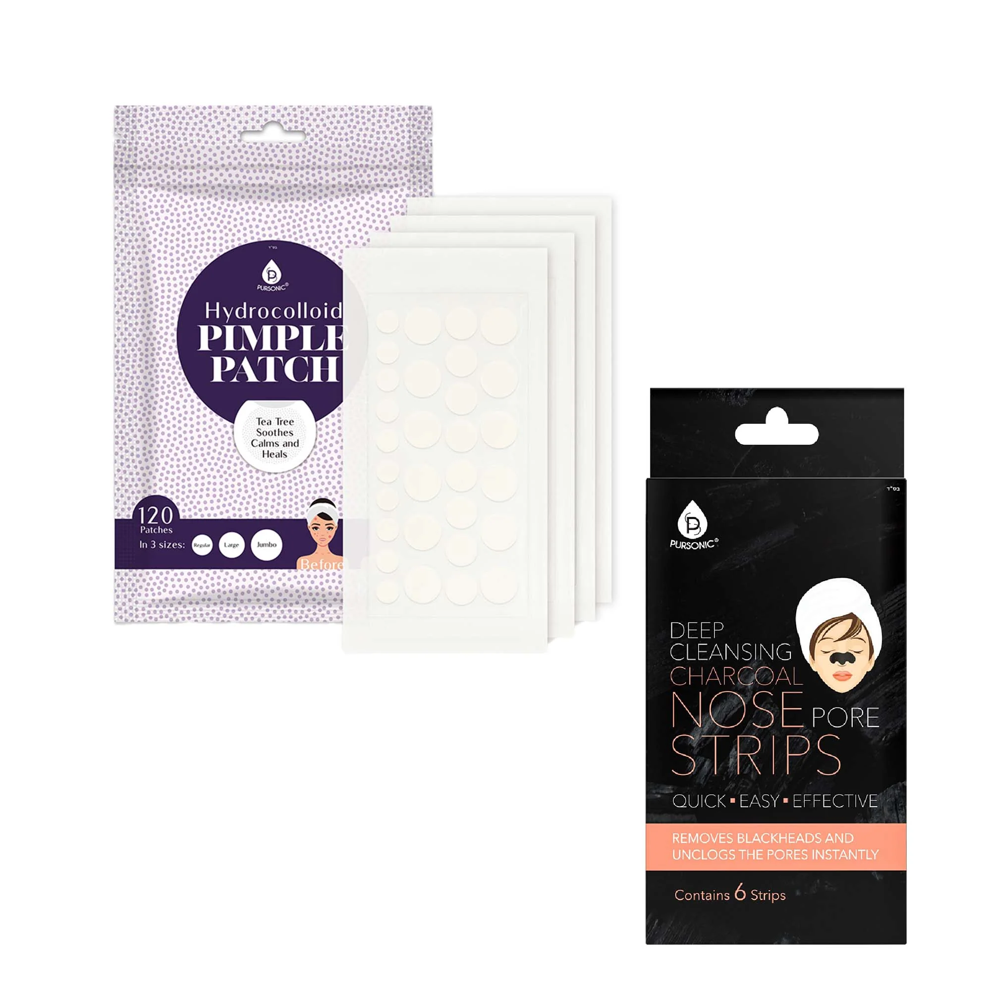 Flexible Pursonic Deep Cleansing Charcoal Nose Pore Strip 6-Pack Hydrocolloid Pimple Patch 120-Count Next-Generation