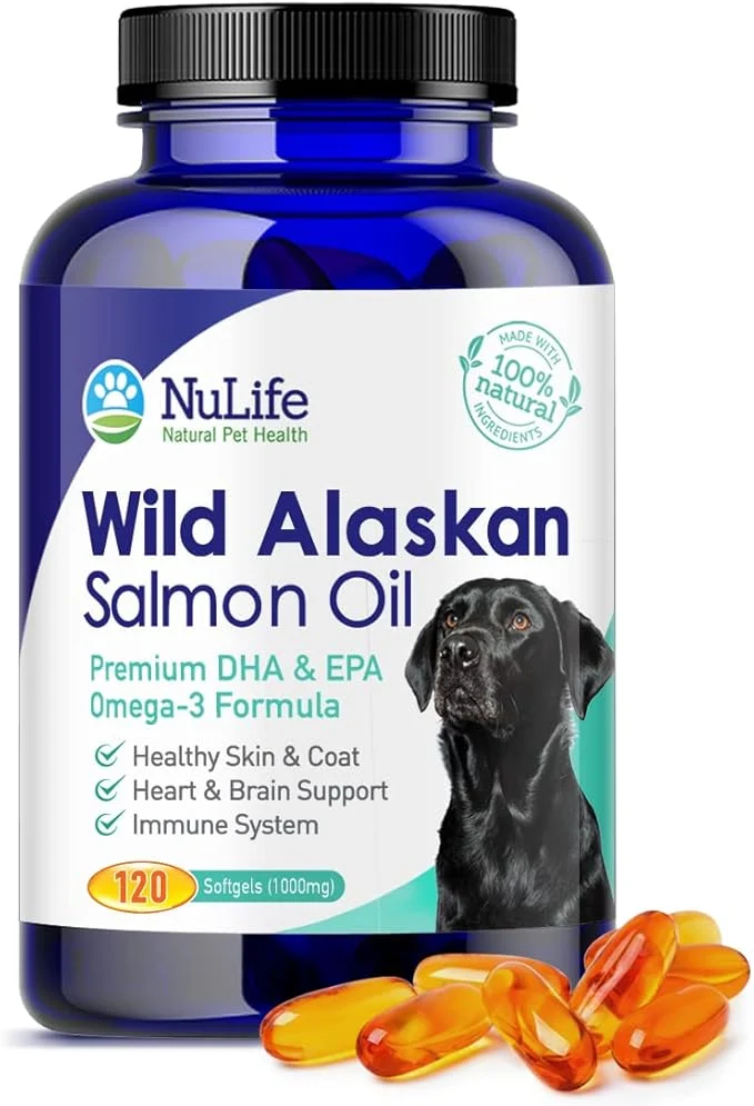 Smart Pure Wild Alaskan Salmon Oil for Dogs Omega 3 Fish Oil Supplement for Healthy Skin Shiny Coat Prevents Itchy Skin Skin Allergies Shedding 120 Soft CapsulesAbout This Detailed