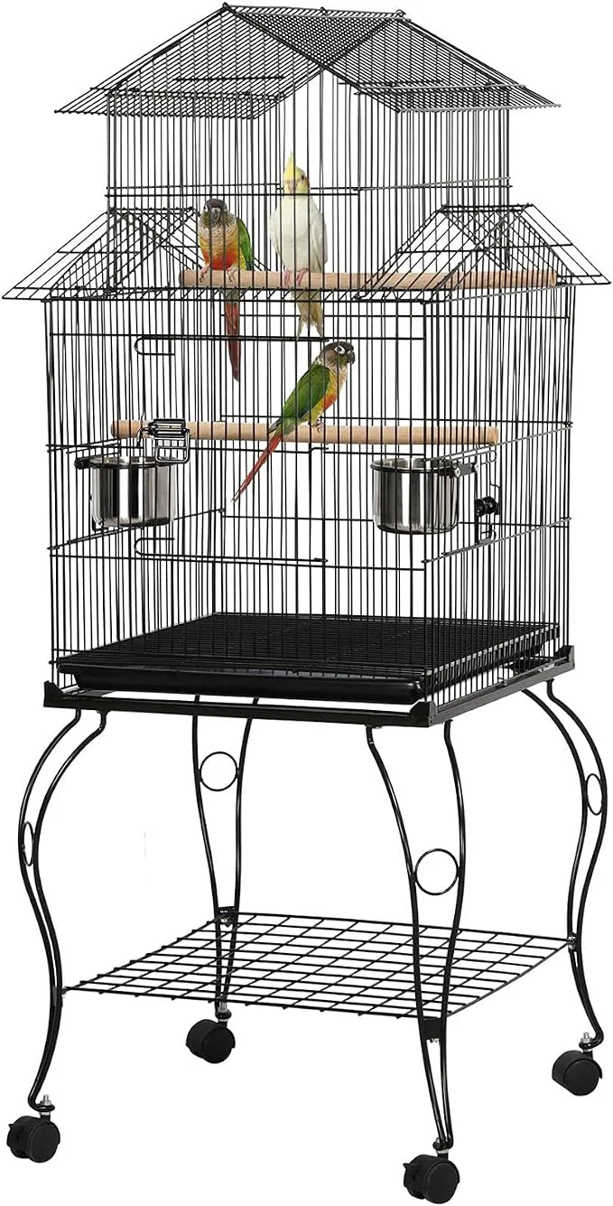 Enhanced Yaheetech Budgie Cage 55-inch Rolling Standing Triple Roof Medium Parrot Cage User-Friendly