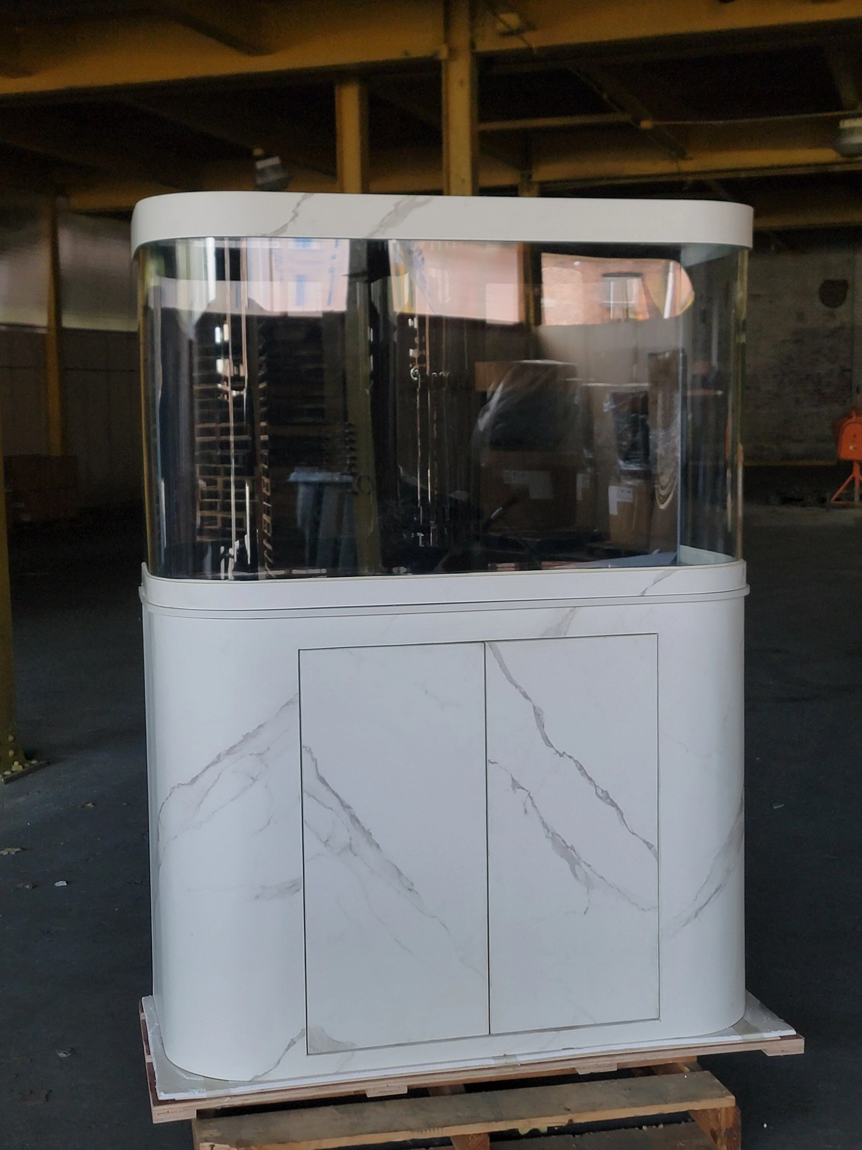 Genuine 120g Curved Panoramic Flat Bowfront Glass Reef-Ready Aquarium in Marble Finish Stand Minimalist