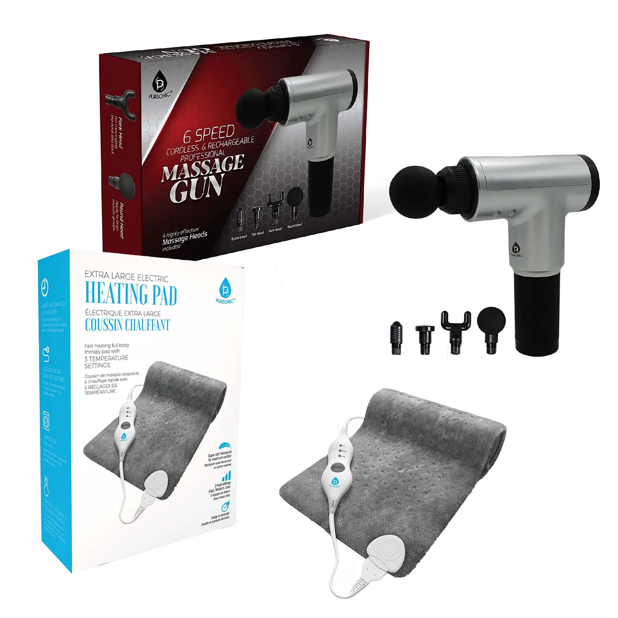 Original Muscle Recovery Pain Relief Bundle 6 Speed Massage Gun Electric Heating Pad Casual