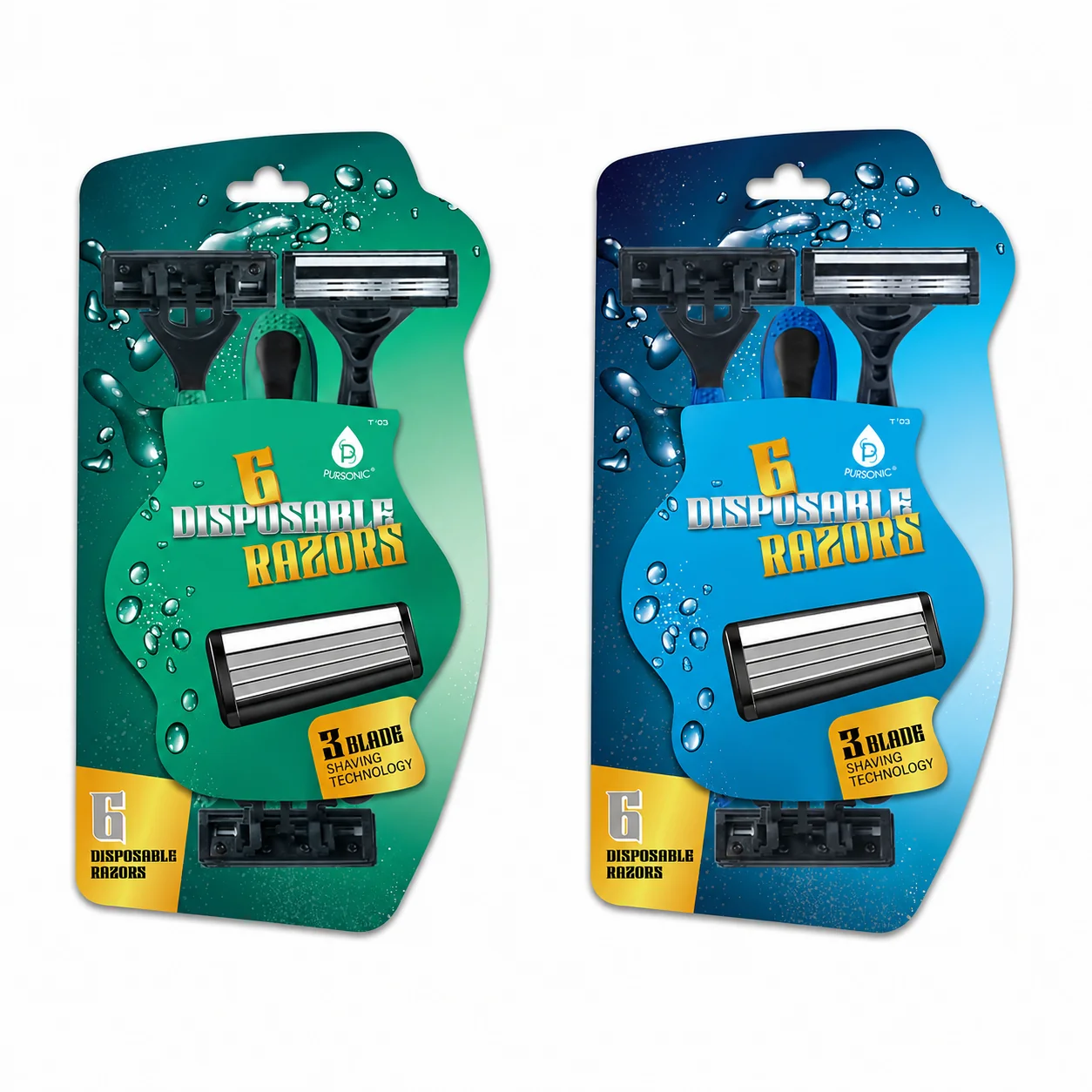 World-Class 12 Disposable Razors Bundle – Green Blue 3-Blade Shaving Technology Secure
