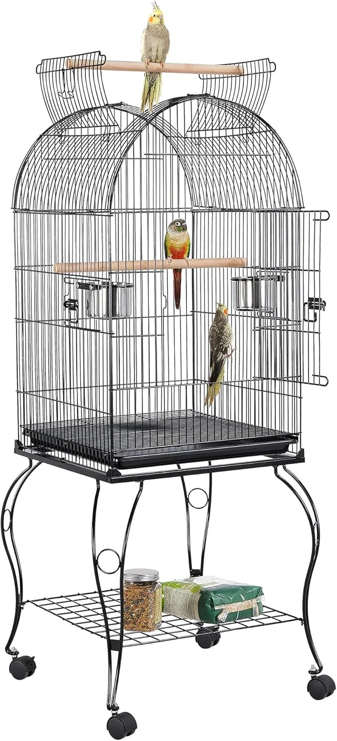 Next-Generation Yaheetech 59-Inch Rolling Standing Medium Dome Open Top Bird Cage Safe