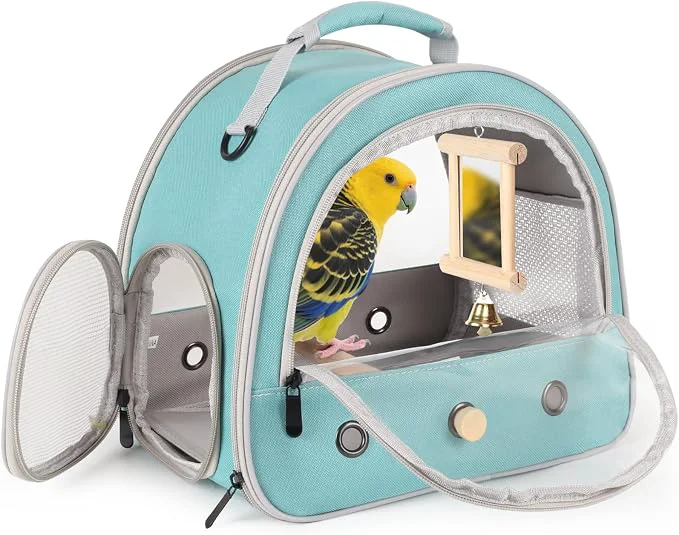 Sophisticated Parrot Travel Cage with Bird Cage Bells Mirror Set Portable Small Bird Pure