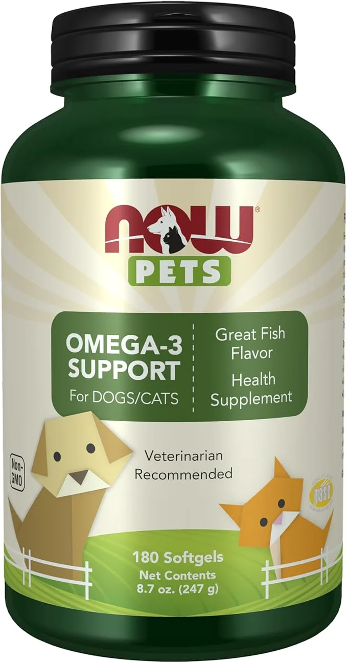 Long-Lasting NOW Pet Health Omega 3 Supplement Formulated for Cats Dogs 180 SoftgelsAbout This