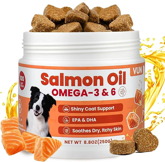 Recyclable Salmon Oil for Dogs Omega 3 for Dog Skin and Coat Supplement Chews Fish Oil Treat Omega 6 EPA DHA Fatty Acids Dry Skin Relief for Dogs Coat Itch Relief Supplement Salmon FlavorAbout This Top-Quality