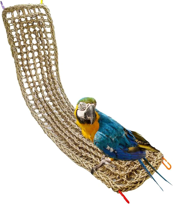 Lightweight Bird Seagrass Mat 39.4×7 Natural Grass Woven Net Hammock Hanging on Parrot Cage World-Class