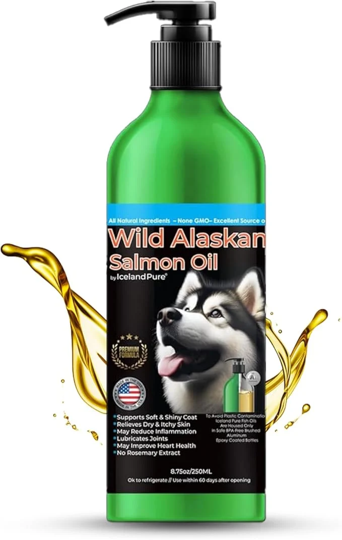 Stylish Wild Alaskan Salmon Oil for Dogs and Cats by Iceland Pure 1 043 mg of Omega-3 per Teaspoon Salmon Oil Pollock Blend BPA- Brushed Aluminum Epoxy Coated Bottle with Pump - 8.75 ozAbout ThisOverview Functional