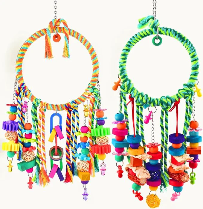Top-Quality KATUMO Bird Toys 2 Pack Parrot Swings Conure Rope Rings Parakeet Perches Trendy