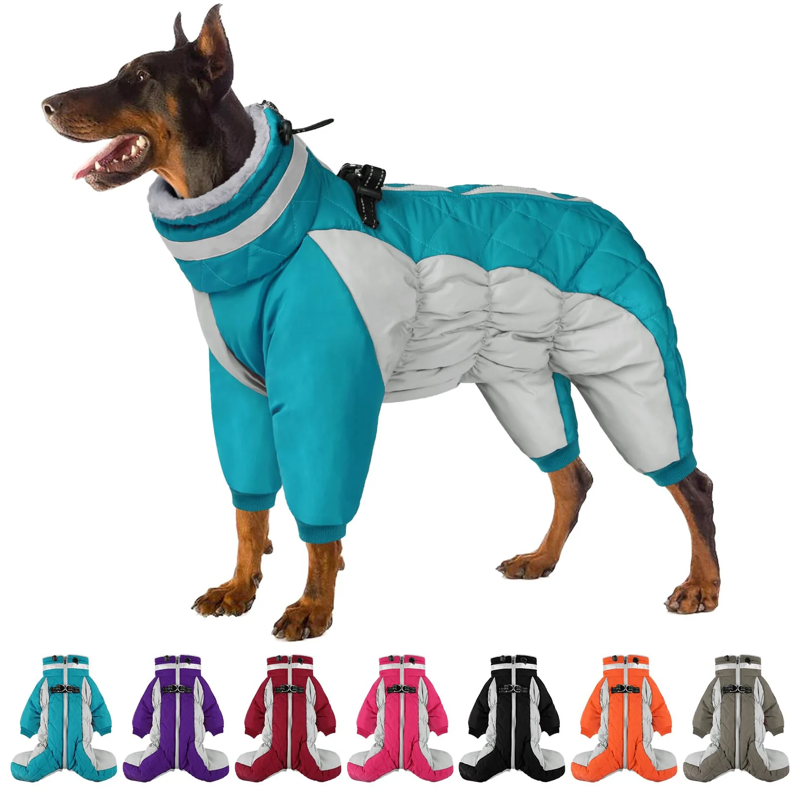 Top-Quality SUNFURA Full Body Dog Coat - Extra Large 3XL Turquoise Fleece Puffer with Harness Artisan