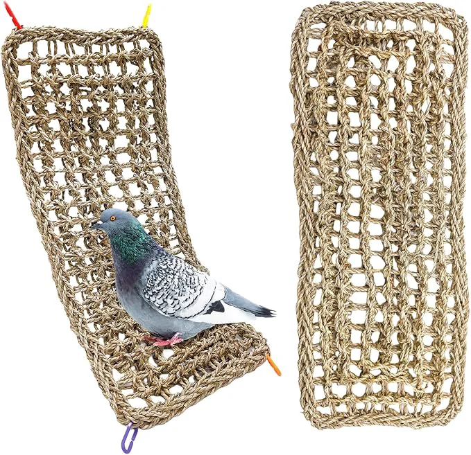 Consistent 2Pcs Bird Seagrass Mat 20.5×8'' Natural Grass Woven Net Hammock Hanging on Cage Secure
