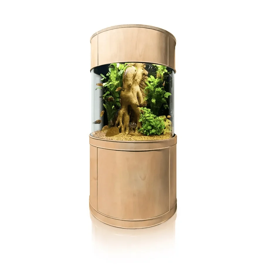 Healthy 90 Gallon 3 4 Cylinder Glass Reef-Ready Aquarium Set in Unstained Wood Furniture Trendy