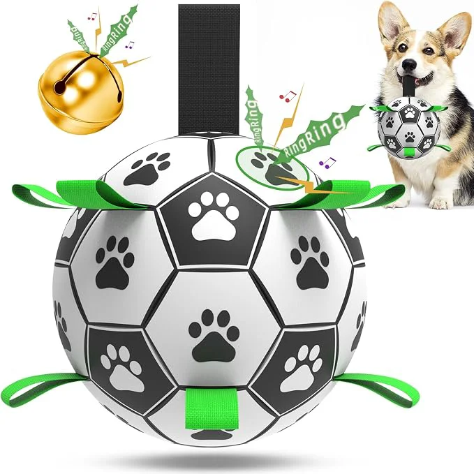 Classic QDAN Dog Soccer Balls Toy with Bell Inside Outdoor Interactive Toys Crafted