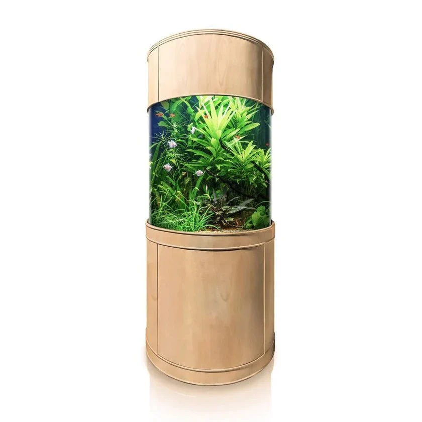 High-Performance 185g Glass Full Cylinder Aquarium Set in Unstained Wood Furniture Top-Quality