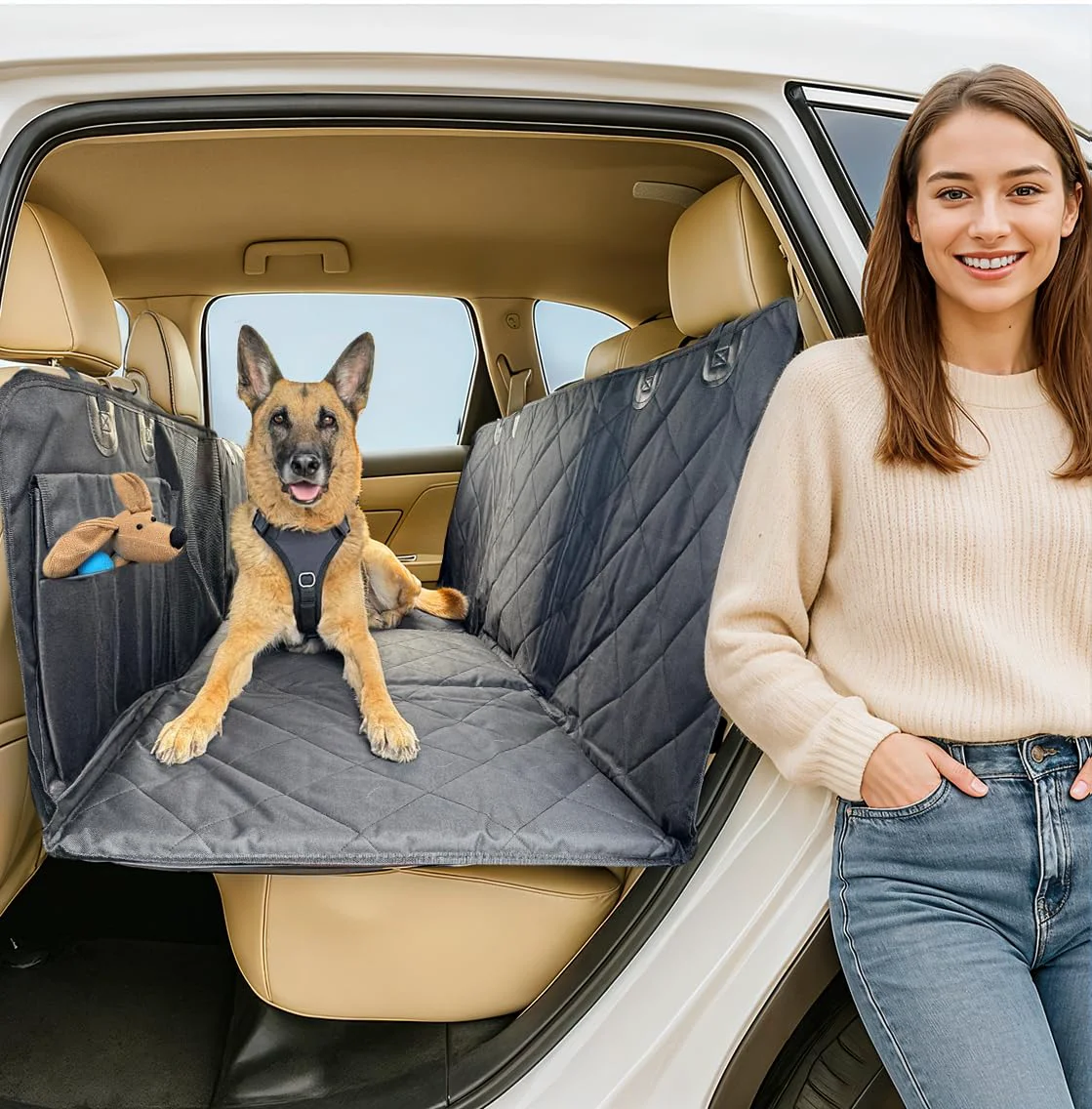 Genuine APetsPlanet Dog Car Seat Cover – Waterproof Back Seat Hammock with Mesh Window Storage Black Durable