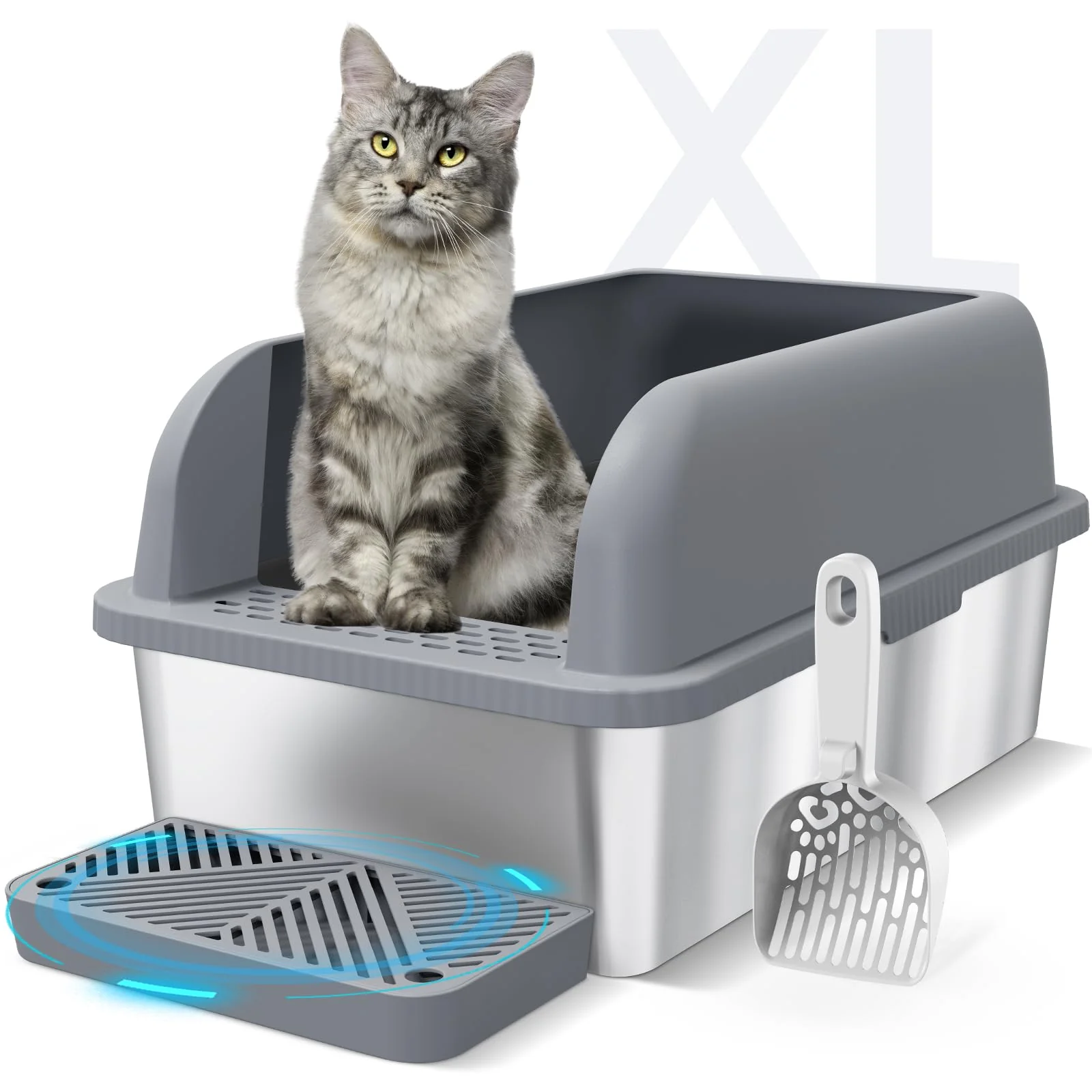 Trusted Suzzipaws Enclosed XL Stainless Steel Cat Litter Box with Lid – High Sides Leak Prevention Green