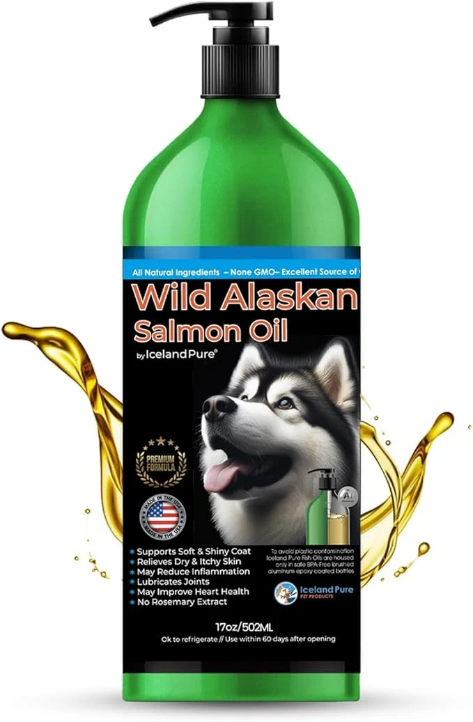 Practical Wild Alaskan Salmon Oil for Dogs and Cats by Iceland Pure 1 043 mg of Omega-3 per Teaspoon Salmon Oil Pollock Blend BPA- Brushed Aluminum Epoxy Coated Bottle with Pump - 17 ozAbout ThisOverview Unique