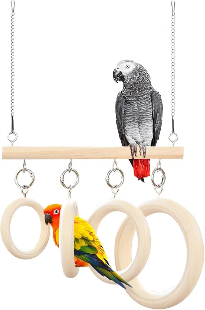 Premium Material Bird Swing Rings for Cage Hanging Bird Toys Natural Wooden Bird Perch Recyclable