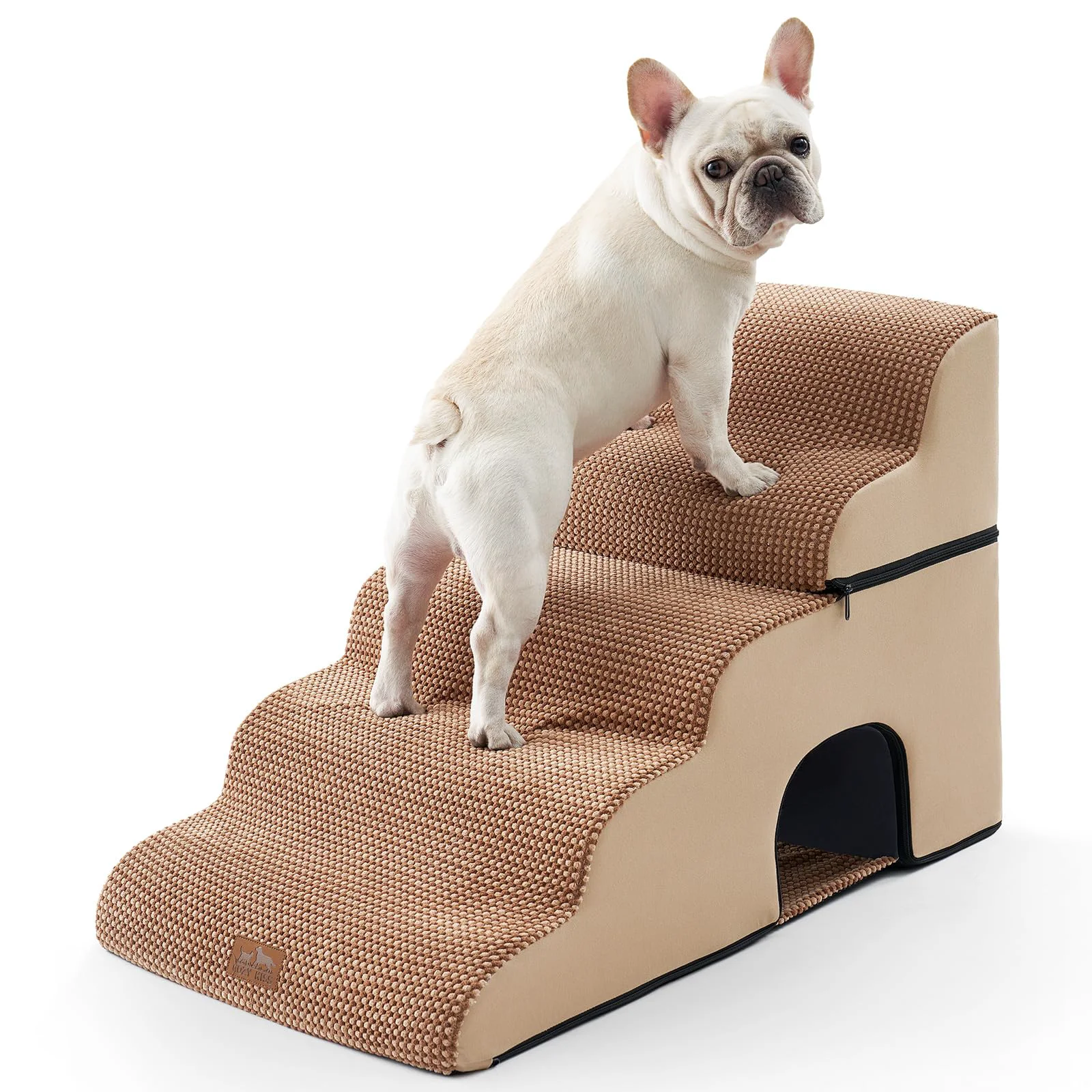 Unique COZY KISS Extra Wide Dog Stairs with Tunnel – 5-Step Pet Stairs for Beds Couches and Cars 19.7 x 33 x 22.4 in Detailed