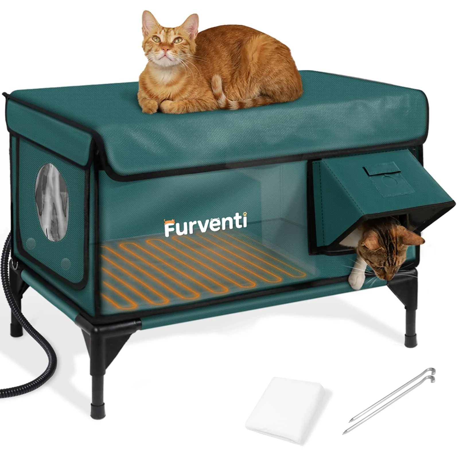 Practical Lamlingo Heated Outdoor Cat House — Dual Camera Mounts Weatherproof Insulated Dark Green M Carefully Designed